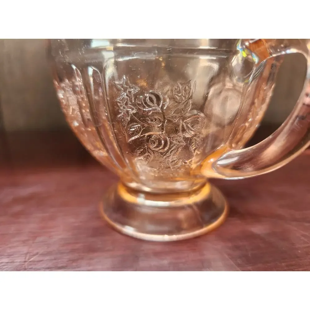 Vintage Anchor Hocking Mayfair Open Rose Pink Depression Glass Creamer